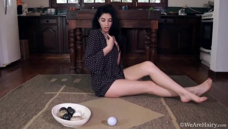 Ornella's Hairy Pussy Play with Stones - Solo Masturbation