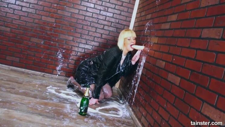 Solo Blonde in Leather, a Cum Filled Gloryhole Session