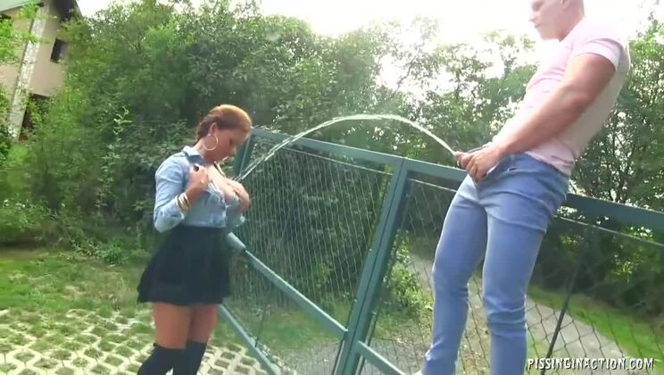 Brunette MILF Pisses and Takes a Facial