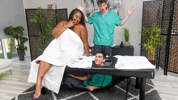 Interracial Massage with Big Cock and Tits