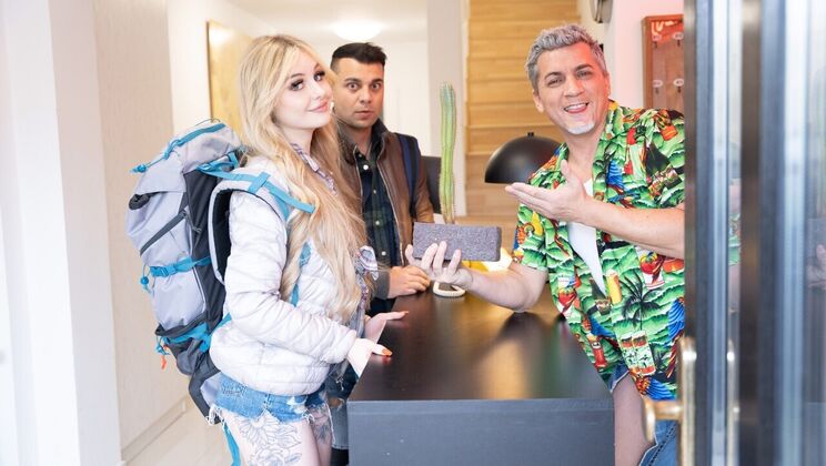 [FakeHostel] - Amateur Threesome with Blonde and Big Cock