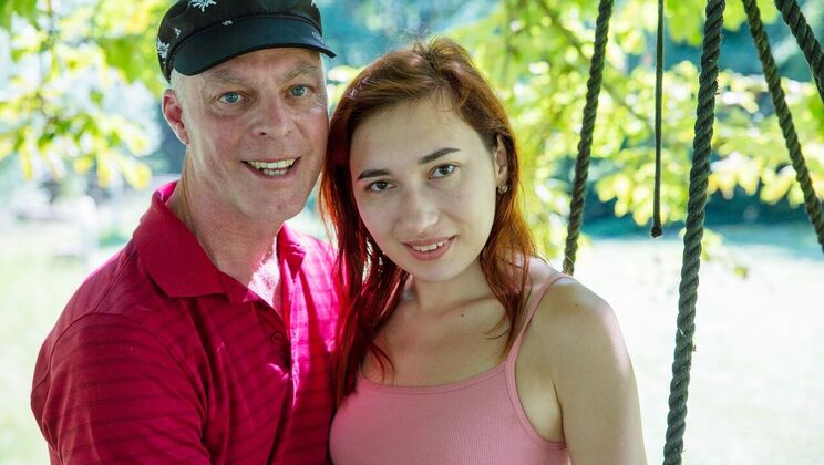 [Oldje] - Missionary and Doggy Play with Natural Tits Outdoors - Angie Elif - Jerome