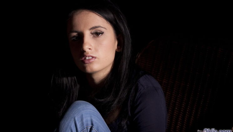 Brunette Karry's Ball Licking Fun