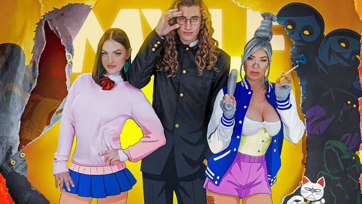 [BadMilfs] - Mature Blonde & Fit Brunette Fuck Ghosts Out of Him - Lolly Dames - Giovanni - Lucy Lotus