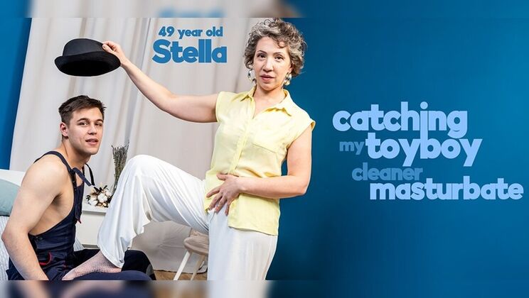 [Mature.nl] - Older cougar in stockings and heels catches cleaner boy masturbating then gets doggystyle fuck - Stella V. - Karll