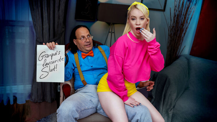 [NotMyGrandpa] - Old Young Money Taboo: Blonde Stepdaughter Earns Inheritance On Knees - Eric John - Gigi Sweets