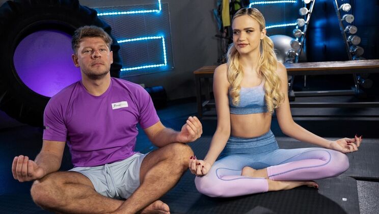 Tall European babe gets reverse cowgirl and facial cumshot in yoga room